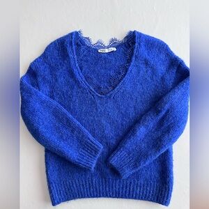Zara blue lace trimmed sweater